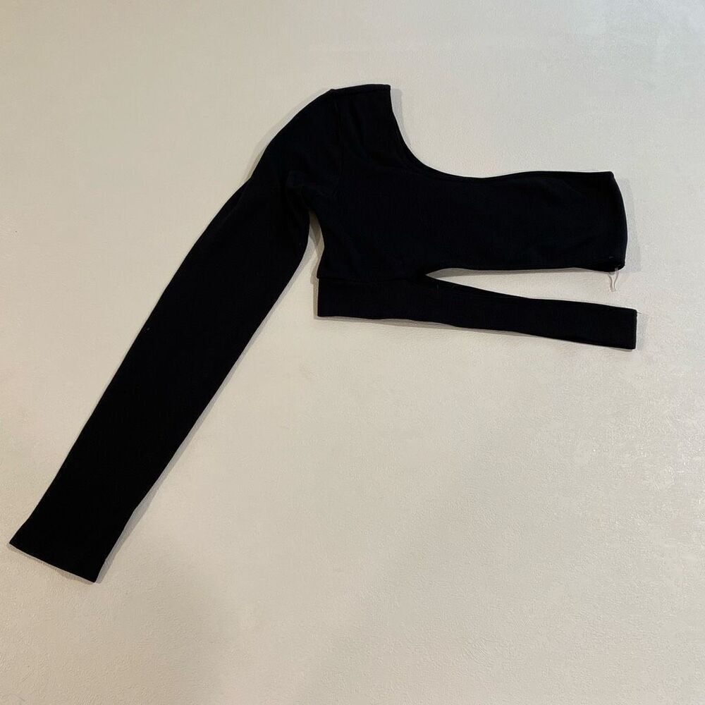 Garage Black One Shoulder Long Sleeve Cutout Crop Top Women’s Size M